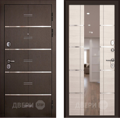 Входная металлическая Дверь (Дверной Континент) Савона с зеркалом Беленый дуб в Дубне