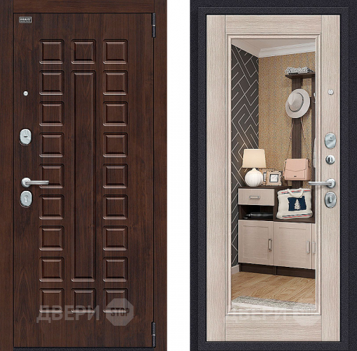 Входная металлическая Дверь Bravo Оптим Урбан с зеркалом Cappuccino Veralinga в Дубне