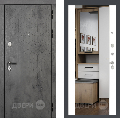 Входная металлическая Райтвер Бетон 1501 с зеркалом Белый матовый  в Дубне