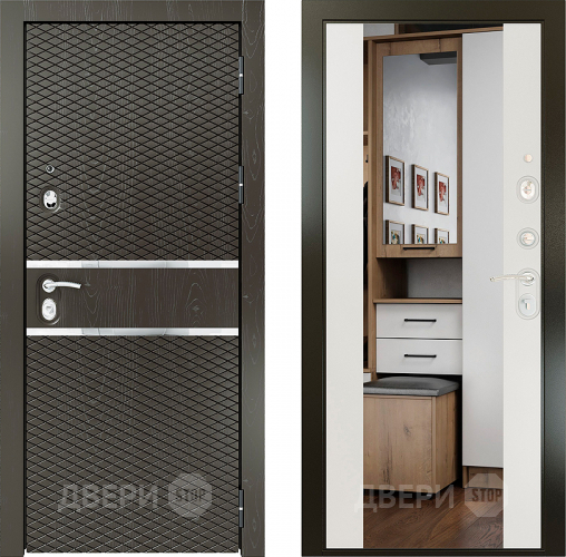 Входная металлическая Райтвер Плаза Шоколад с зеркалом Белый матовый в Дубне