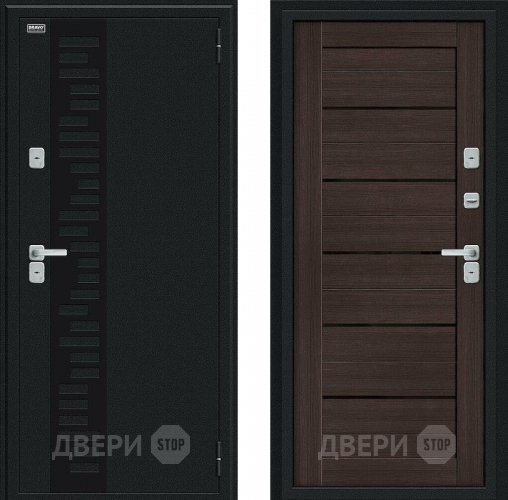 Входная металлическая Дверь Bravo Thermo Техно Декор Букле черное/Wenge Veralinga в Дубне