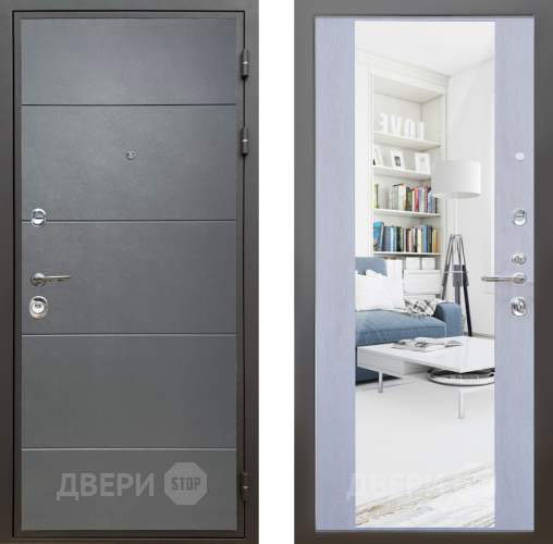 Входная металлическая Дверь Шелтер (SHELTER) Комфорт Лофт графит 12 с зеркалом Дуб филадельфия крем в Дубне