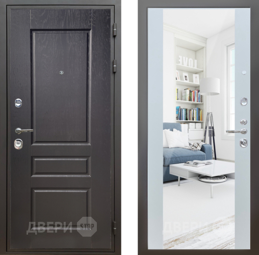 Входная металлическая Дверь Шелтер (SHELTER) Комфорт Дуб английский 13 с зеркалом Белый матовый в Дубне