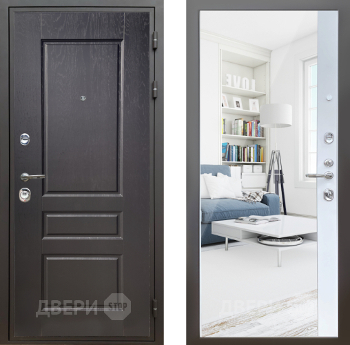 Входная металлическая Дверь Шелтер (SHELTER) Комфорт Дуб английский 14 с зеркалом Белый матовый в Дубне