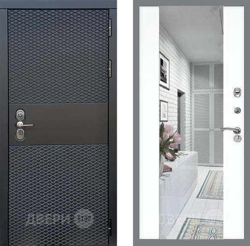 Входная металлическая Дверь Стоп БЛЭК CISA Зеркало СБ-16 Силк Сноу в Дубне