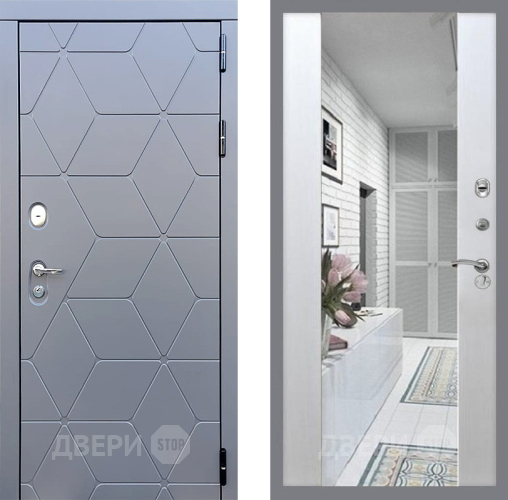 Входная металлическая Дверь Стоп КОСМО Зеркало СБ-16 Лиственница беж в Дубне