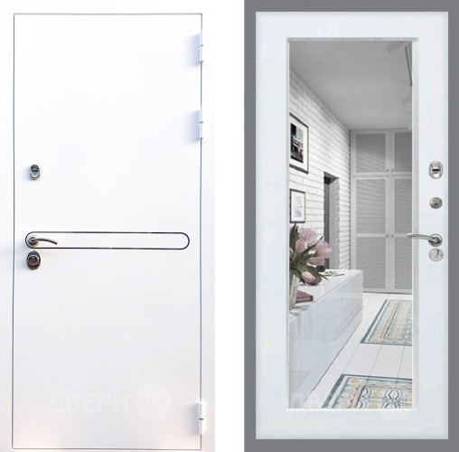 Входная металлическая Дверь Стоп Лайн Вайт Зеркало Белый ясень в Дубне