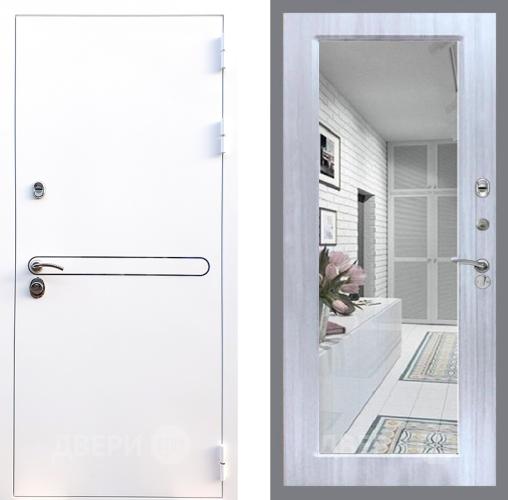 Входная металлическая Дверь Стоп Лайн Вайт Зеркало Сандал белый в Дубне