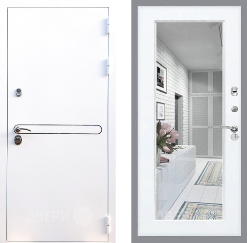 Входная металлическая Дверь Стоп Лайн Вайт Зеркало Силк Сноу в Дубне