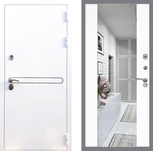 Входная металлическая Дверь Стоп Лайн Вайт Зеркало СБ-16 Силк Сноу в Дубне