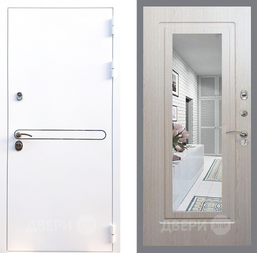 Входная металлическая Дверь Стоп Лайн Вайт Зеркало ФЛ-120 Беленый дуб в Дубне