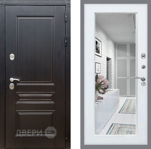 Входная металлическая Дверь Стоп МЕГАПОЛИС Зеркало Белый ясень в Дубне