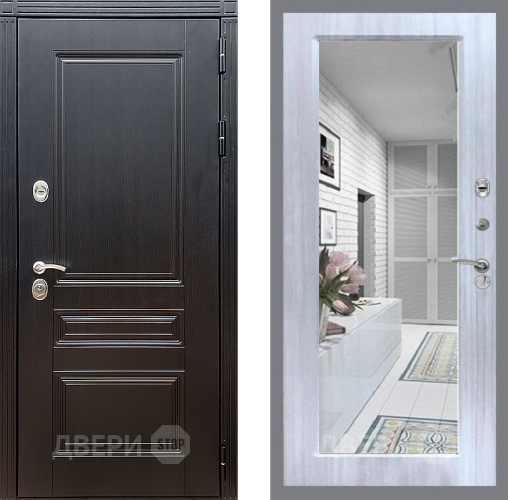 Входная металлическая Дверь Стоп МЕГАПОЛИС Зеркало Сандал белый в Дубне