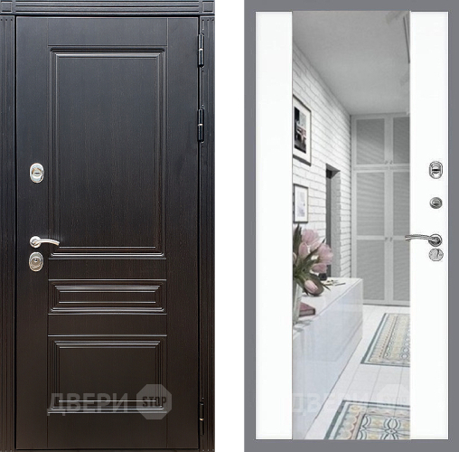 Входная металлическая Дверь Стоп МЕГАПОЛИС Зеркало СБ-16 Силк Сноу в Дубне