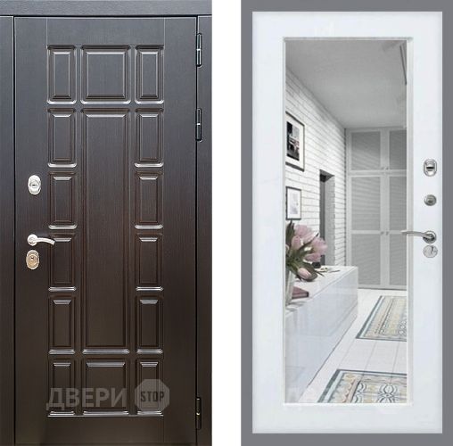 Входная металлическая Дверь Стоп НЬЮ ЙОРК Зеркало Белый ясень в Дубне