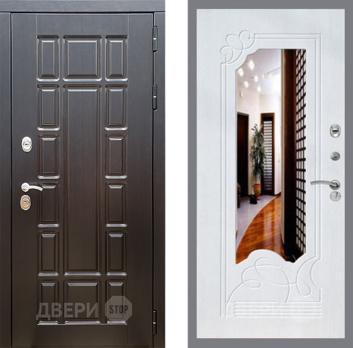 Входная металлическая Дверь Стоп НЬЮ ЙОРК ЗкркалоФЛ-147 Ясень белый в Дубне