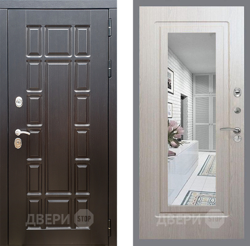 Входная металлическая Дверь Стоп НЬЮ ЙОРК Зеркало ФЛ-120 Беленый дуб в Дубне