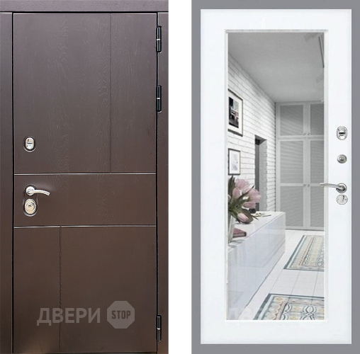 Входная металлическая Дверь Стоп УРБАН Зеркало Силк Сноу в Дубне