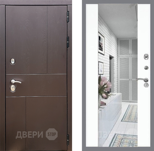 Входная металлическая Дверь Стоп УРБАН Зеркало СБ-16 Силк Сноу в Дубне