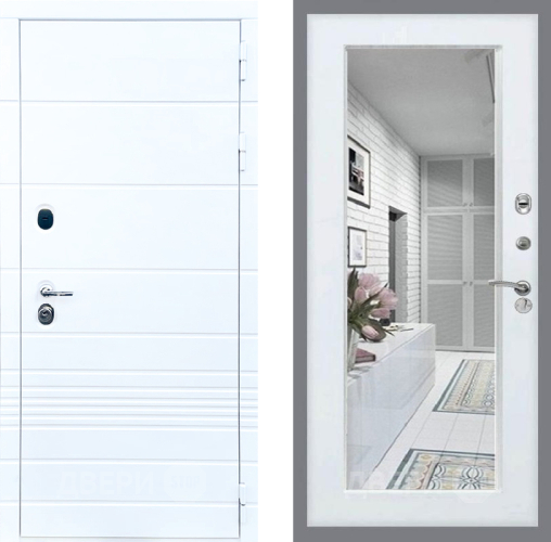 Входная металлическая Дверь Стоп ТРЕНДО Зеркало Белый ясень в Дубне