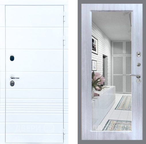 Входная металлическая Дверь Стоп ТРЕНДО Зеркало Сандал белый в Дубне