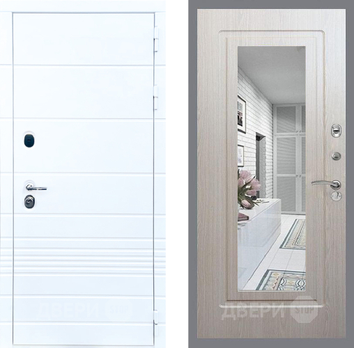 Входная металлическая Дверь Стоп ТРЕНДО Зеркало ФЛ-120 Беленый дуб в Дубне