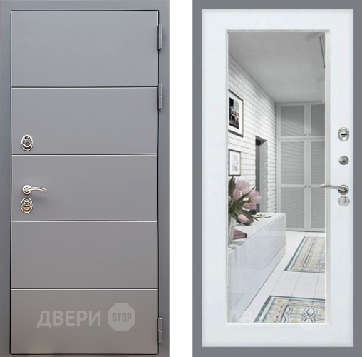 Входная металлическая Дверь Стоп АРТ ГРАФИТ Зеркало Белый ясень в Дубне