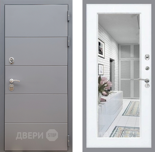 Входная металлическая Дверь Стоп АРТ ГРАФИТ Зеркало Силк Сноу в Дубне