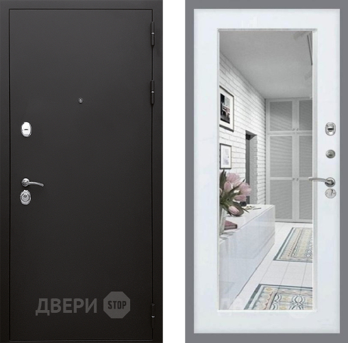 Входная металлическая Дверь Стоп КЛАССИК Шагрень Зеркало Белый ясень в Дубне