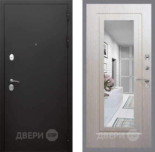 Входная металлическая Дверь Стоп КЛАССИК Шагрень Зеркало ФЛ-120 Беленый дуб в Дубне