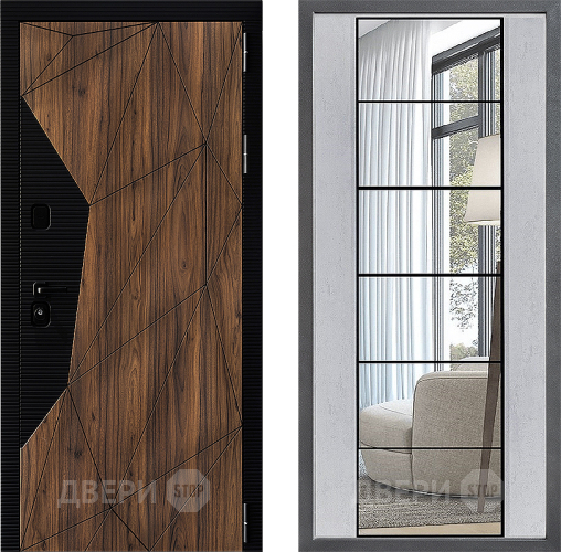 Входная металлическая Дверь Дверной континент ДК-11 ФЛЗ-2 Зеркало Бетон светлый в Дубне