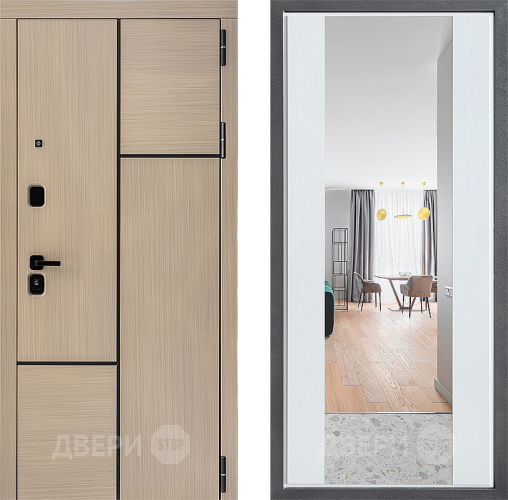 Входная металлическая Дверь Дверной континент ДК-14 ФЛЗ-1 Зеркало Белое дерево в Дубне