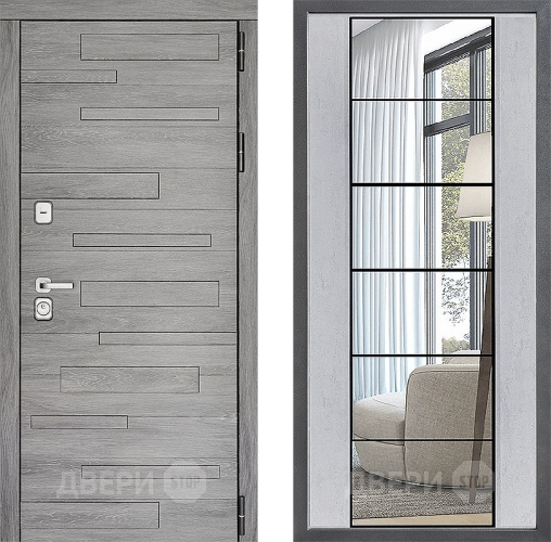 Входная металлическая Дверь Дверной континент ДК-10 ФЛЗ-2 Зеркало Бетон светлый в Дубне