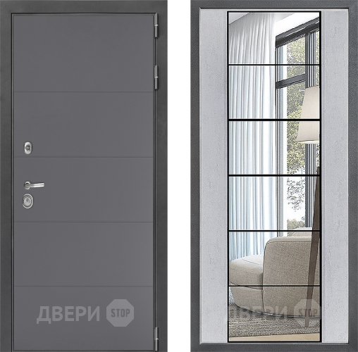 Входная металлическая Дверь Дверной континент ДК-3/649 ФЛЗ-2 Зеркало Бетон светлый в Дубне