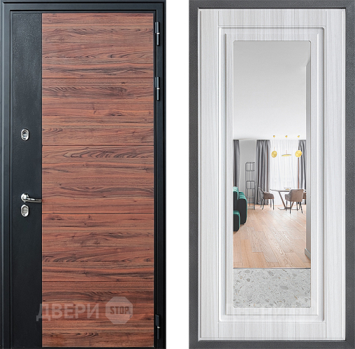 Входная металлическая Дверь Дверной континент ДК-15 Красное Дерево ТЕРМО ФЛЗ Зеркало Сандал белый в Дубне