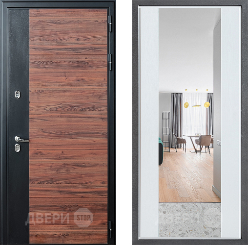 Входная металлическая Дверь Дверной континент ДК-15 Красное Дерево ТЕРМО ФЛЗ-1 Зеркало Белое дерево в Дубне