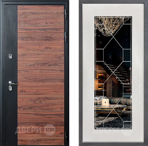 Входная металлическая Дверь Дверной континент ДК-15 Красное Дерево ТЕРМО ФЛ-Тиффани Зеркало Белое дерево в Дубне