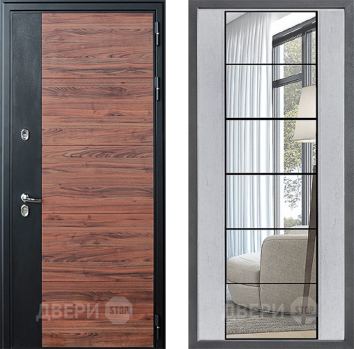 Входная металлическая Дверь Дверной континент ДК-15 Красное Дерево ТЕРМО ФЛЗ-2 Зеркало Бетон светлый в Дубне