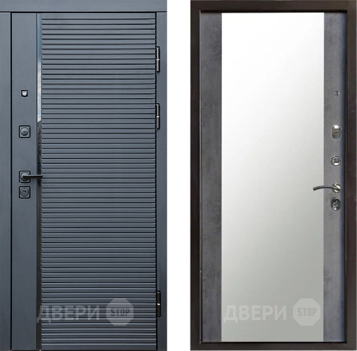 Входная металлическая Дверь Престиж Черная Линия Зеркало Бетон темный в Дубне