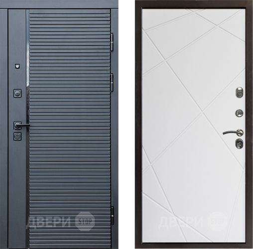 Входная металлическая Дверь Престиж Черная Линия Лучи Бетон белый в Дубне