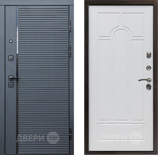 Входная металлическая Дверь Престиж Черная Линия Арка Белое дерево в Дубне