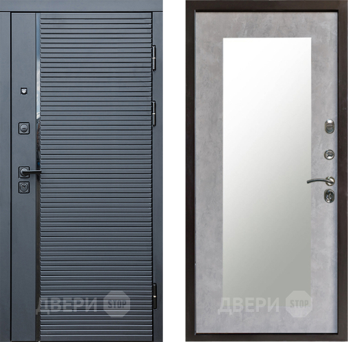 Входная металлическая Дверь Престиж Черная Линия Зеркло Пастораль Бетон светлый в Дубне
