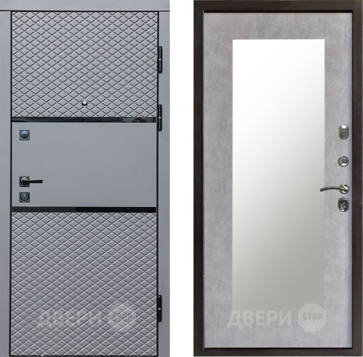 Входная металлическая Дверь Престиж Ромб Зеркло Пастораль Бетон светлый в Дубне