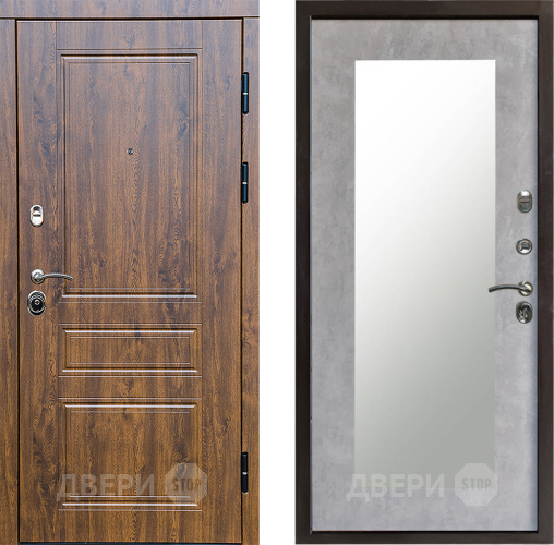 Входная металлическая Дверь Престиж Классика Дуб Зеркло Пастораль Бетон светлый в Дубне