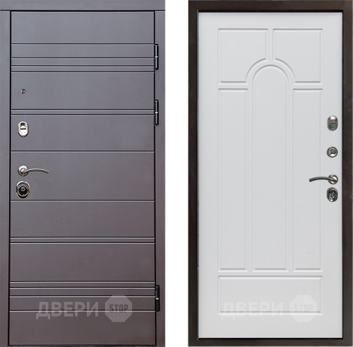 Входная металлическая Дверь Престиж Линия Браун Арка Белое дерево в Дубне