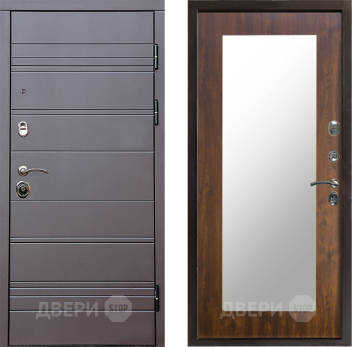 Входная металлическая Дверь Престиж Линия Браун Зеркло Пастораль Дуб в Дубне