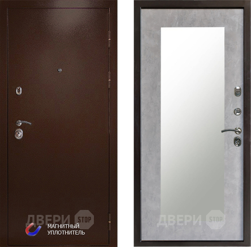 Входная металлическая Дверь Престиж Медь Зеркло Пастораль Бетон светлый в Дубне