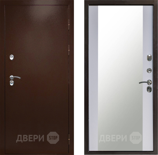 Входная металлическая Дверь Престиж TERMO с терморазрывом Снегирь Медь Зеркало Белый софт в Дубне