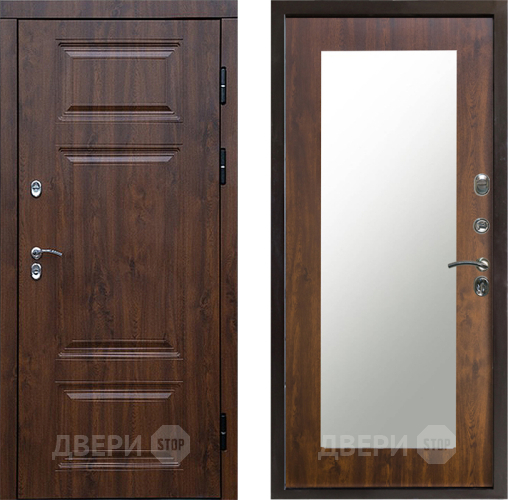 Входная металлическая Дверь Престиж TERMO с терморазрывом Премиум Орех Зеркало пастораль Дуб в Дубне