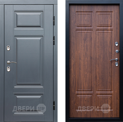 Входная металлическая Дверь Престиж TERMO с терморазрывом Премиум Грэй Премиум Орех темный в Дубне